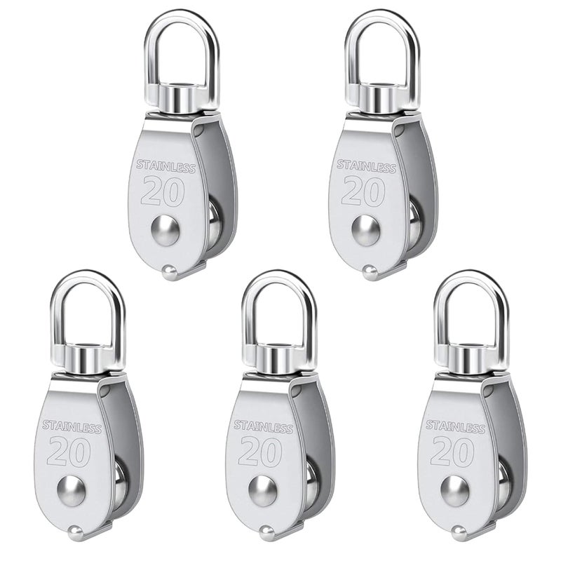 Twours Pulley 304 Stainless Steel Single Pulley Block M20 Small Heavy Duty Swivel Bearing Pulley System for Rigging, Lifting, Cargo Transportation,Gym Equipment (M20 5PCS) - Image 1